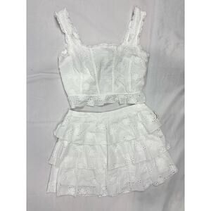 Kirious 2 Piece White Eyelet Lace Set Top Skirt M